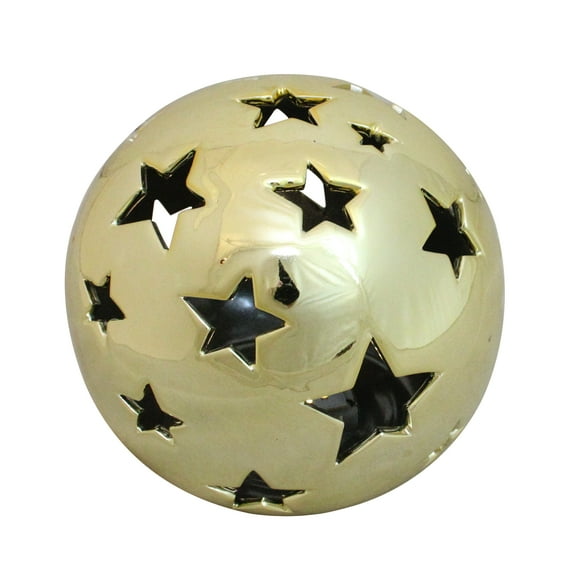 5.75" Gold Battery Operated LED Star Cut-Outs Shiny Christmas Ball Decor