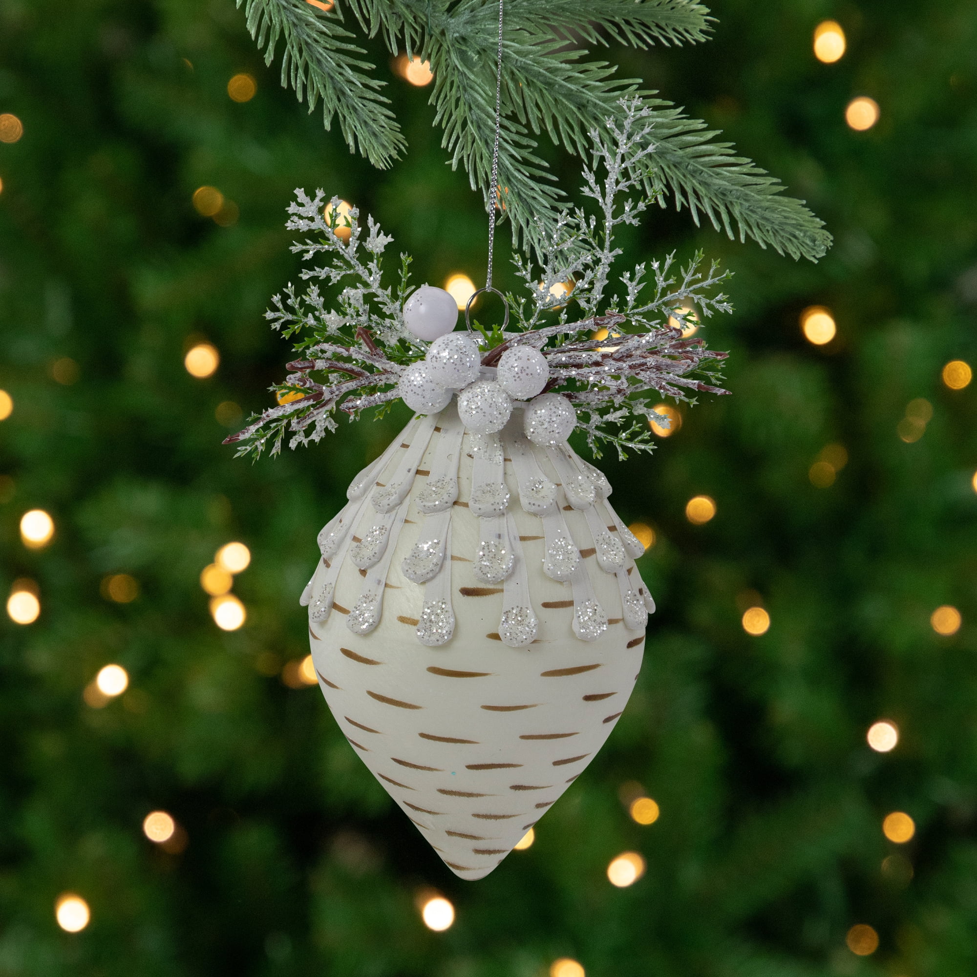 Northlight 5" Cedar and Berries White Finial Christmas Ornament