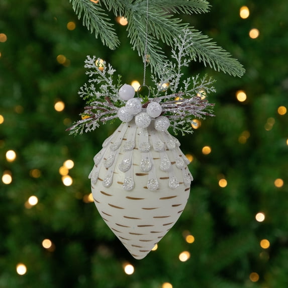 Northlight 5" Cedar and Berries White Finial Christmas Ornament