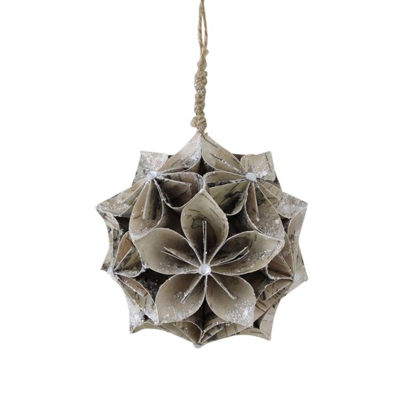 Northlight 5” Glittered Wood Grain Flower Ball Christmas Ornament - Brown