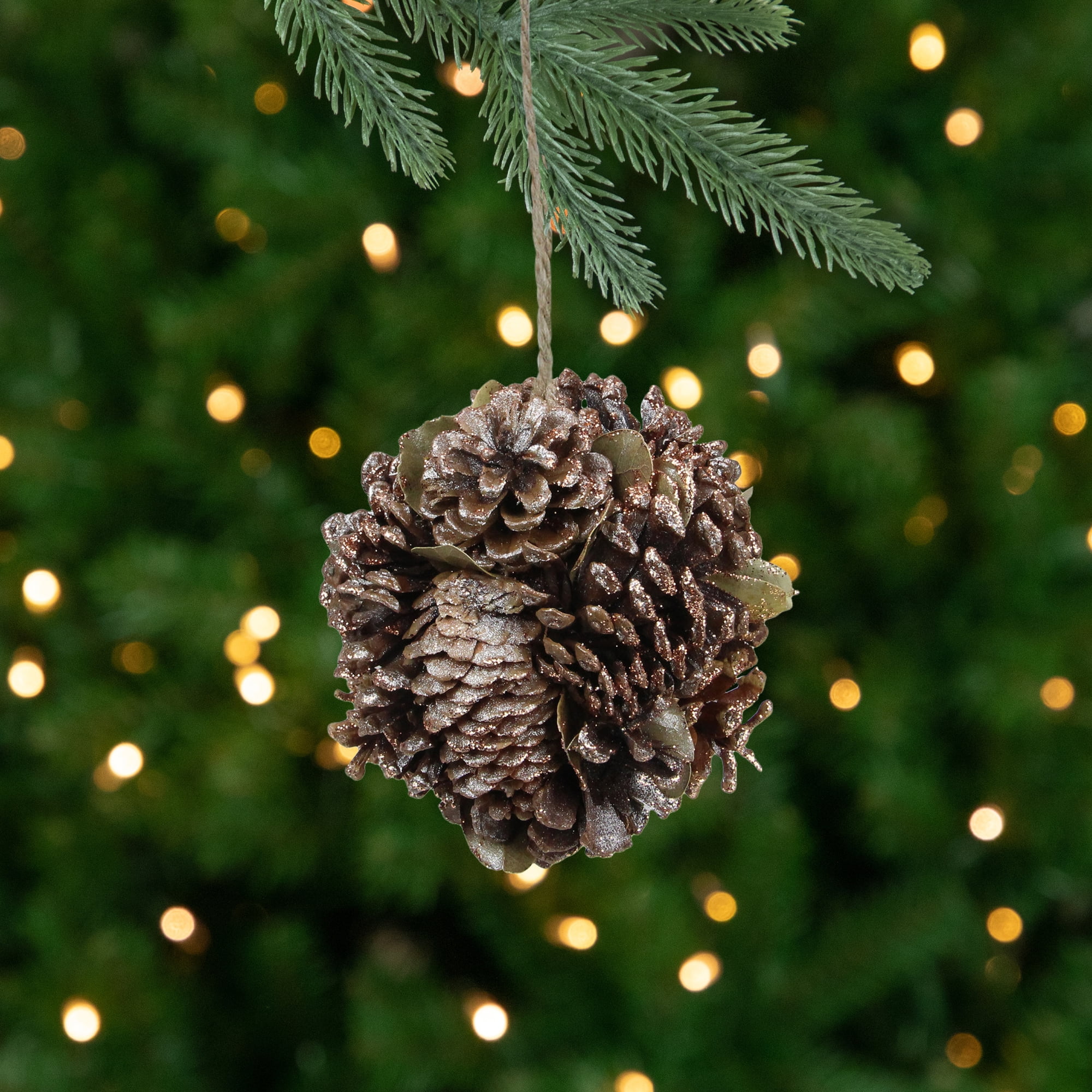 Northlight 5" Glittery Copper Round Pine Cone and Leaves Hanging Christmas Ornament