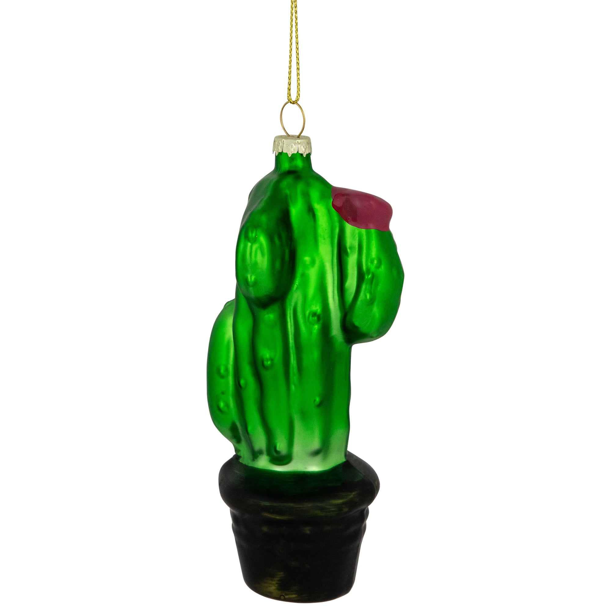 Northlight 5" Green Cactus with Pink Flower Glass Christmas Ornament