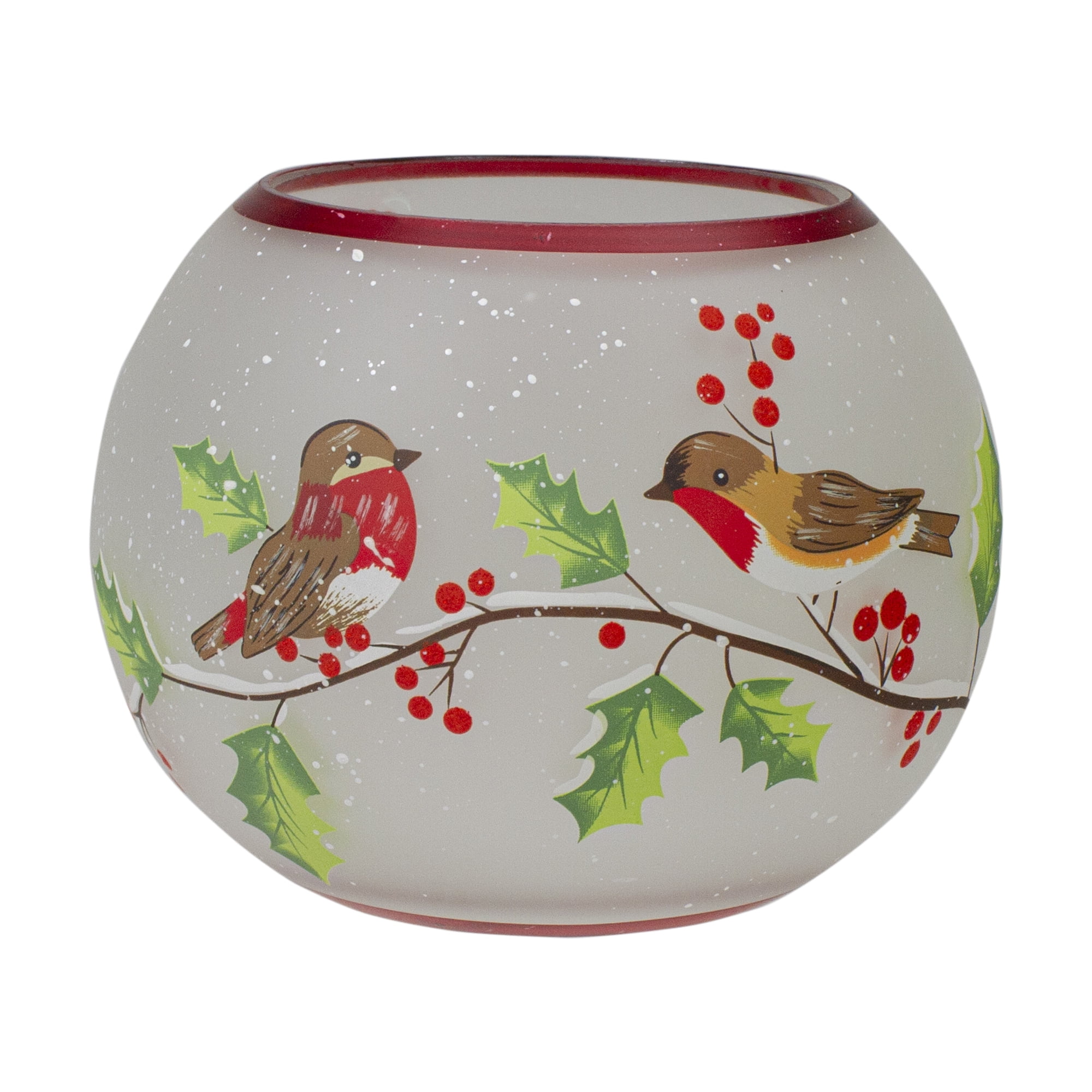 Northlight 5-Inch Hand Painted Finches and Pine Flameless Glass Candle Holder - 5"