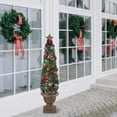 thumbnail image 1 of Northlight 5' Prelit Artificial Christmas Tree Fiber Optic LED Outdoor Topiary in Gold Pot, 1 of 3