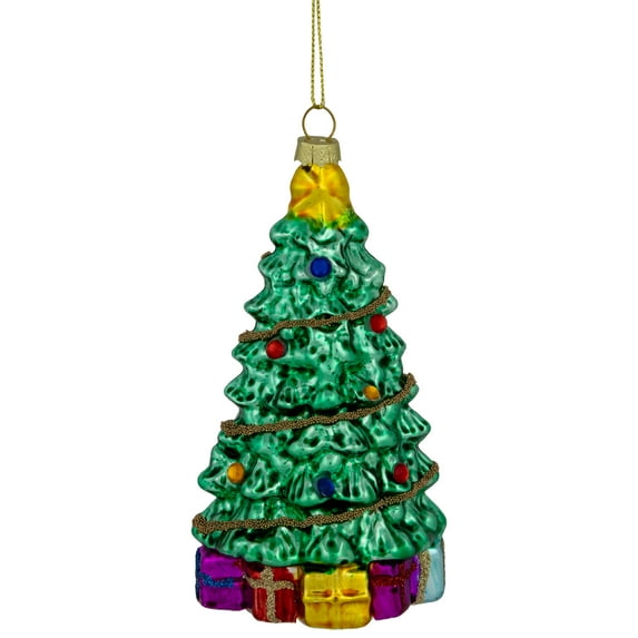 Northlight 5" Shiny Green Decorated Christmas Tree Hanging Glass Ornament