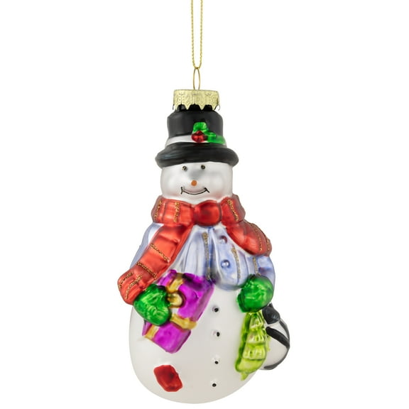 Northlight 5" Snowman with Presents Glass Hanging Christmas Ornament