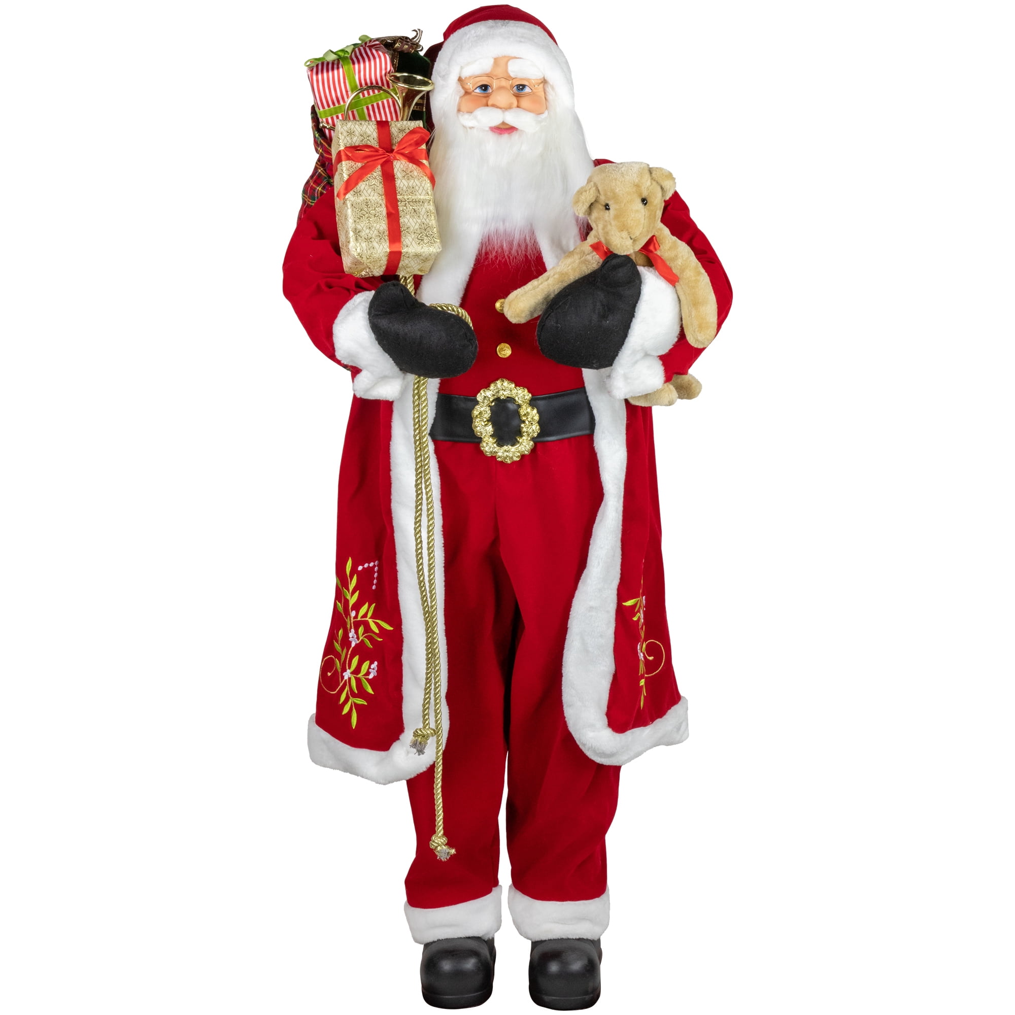Northlight 5' Traditional Santa Claus with Teddy Bear and Gift Bag