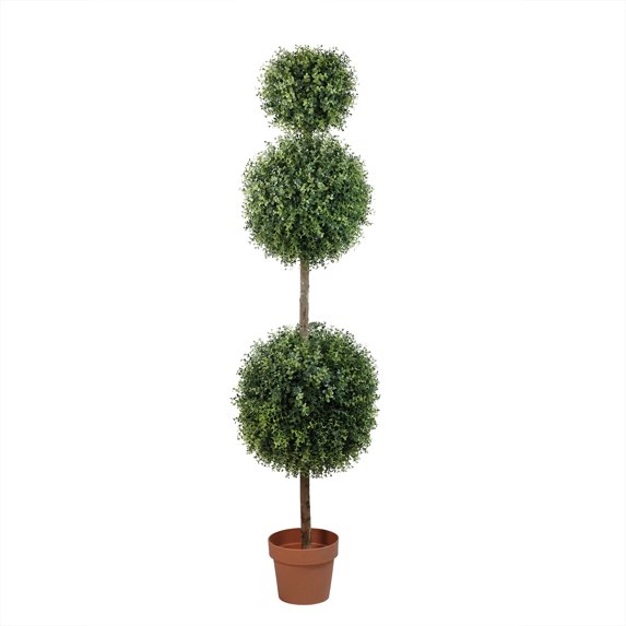 Northlight 5' Unlit Artificial Potted Two-Tone Boxwood Triple Ball Topiary Tree