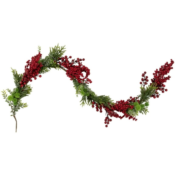 Northlight 5' x 12" Red Berry and Frosted Pine Christmas Garland - Unlit