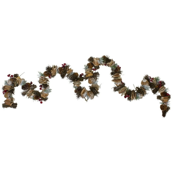 Northlight 5' x 4" Frosted Pine Cone, Natural Twig and Birch Wood Artificial Christmas Garland -