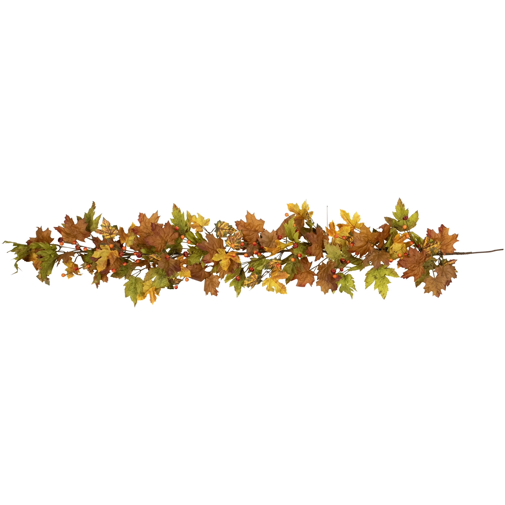 5' Brown and Green Artificial Maple Leaves and Berries Fall Garland