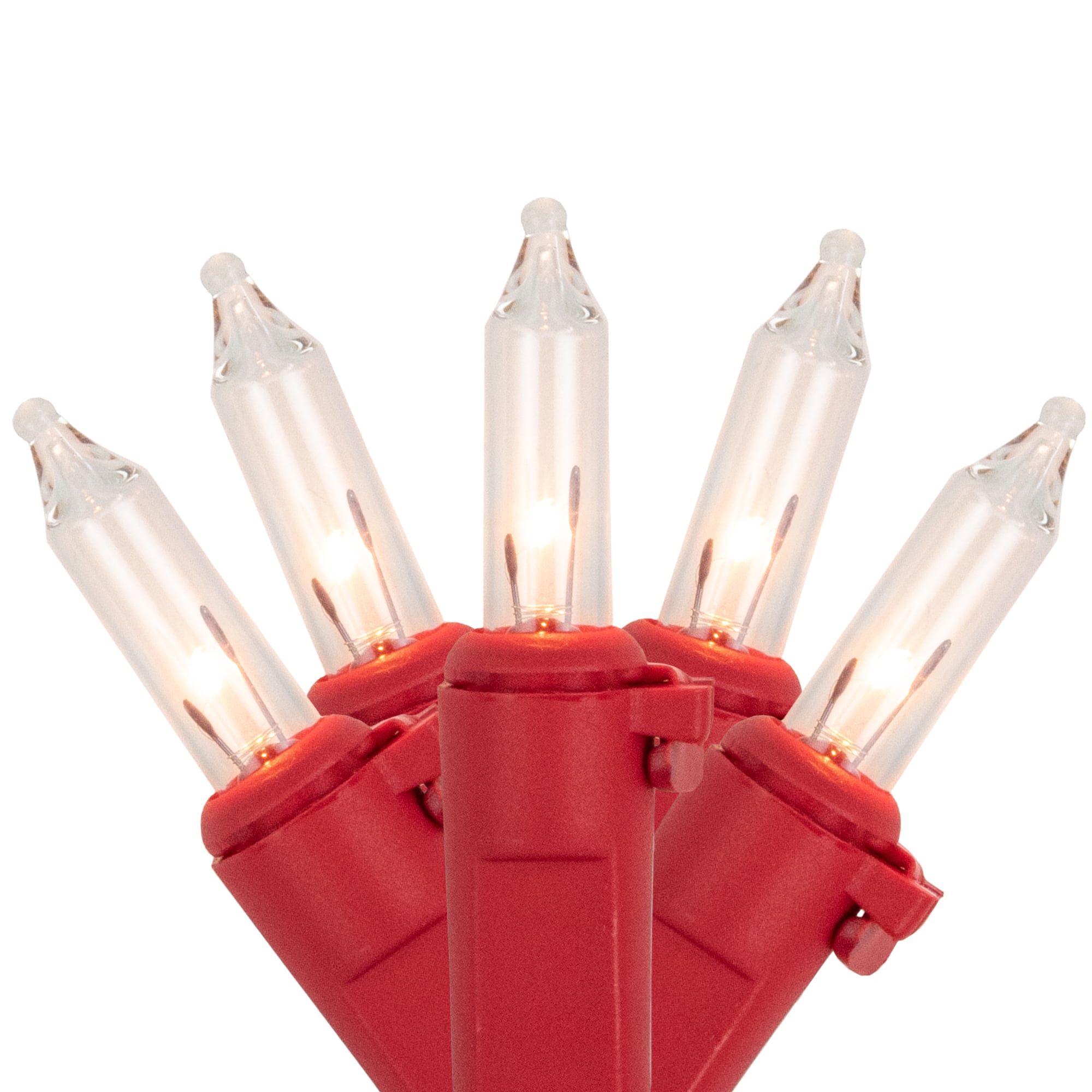 50-Count Clear Mini Incandescent Christmas Lights with Red Wire