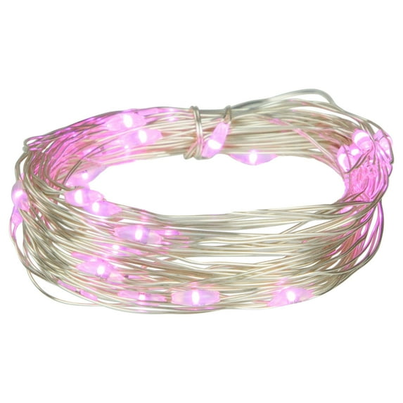 Northlight 50-Count LED Micro Fairy Christmas Lights - 16ft Copper Wire Pink