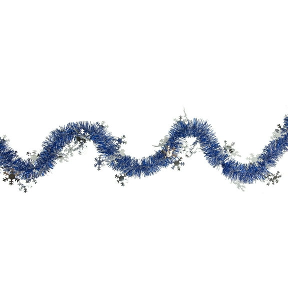 Northlight Commercial Christmas Tinsel Snowflake Garland - 50' x 2" - Royal Blue and Silver - Unlit