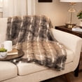 thumbnail image 1 of Northlight Two-Toned Striped Faux Fur Throw Blanket - 50" x 60" - White and Gray, 1 of 9