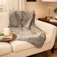 thumbnail image 1 of Northlight Plush Dual-Tone Faux Fur Throw Blanket - 50" x 60" - Ash Gray and Cream, 1 of 9