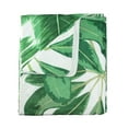 thumbnail image 1 of White and Green Tropical Leaves Plush Fleece Throw Blanket 50" x 60", 1 of 3