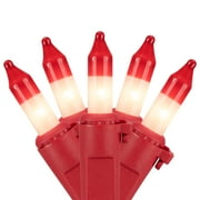 Northlight Peppermint Mini Christmas Light Set - White with Red Tip - 10' Red Wire - 50ct