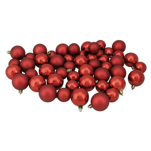 Northlight 50ct Shatterproof Shiny and Matte Christmas Ball Ornament Set 2" - Red
