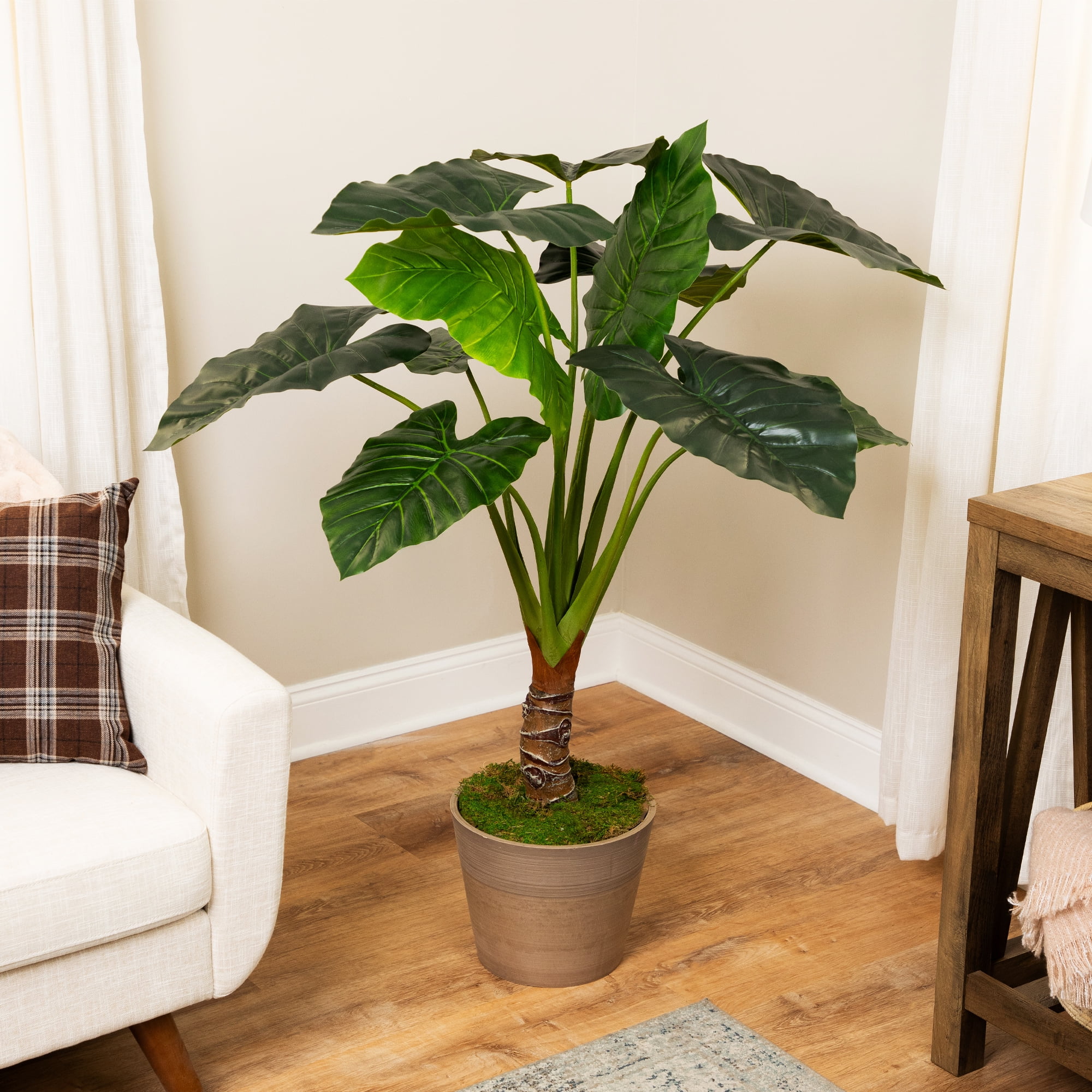 Northlight 51" Potted Green Wide Leaf Taro Artificial Floor Plant