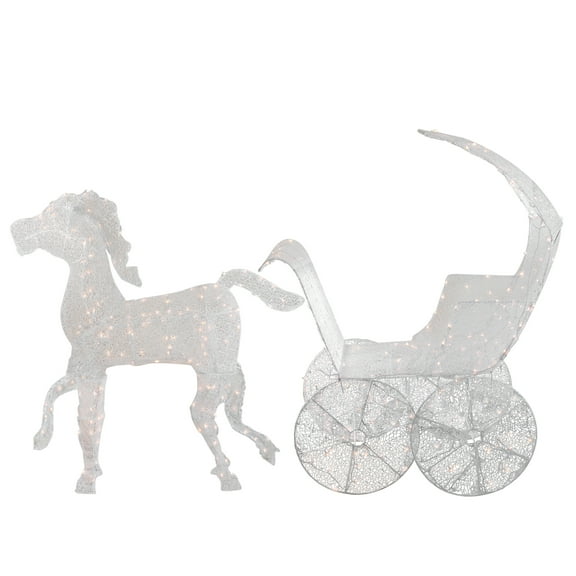 Northlight 57" Pre-Lit White 3D Horse and Carriage Christmas Yard Decor