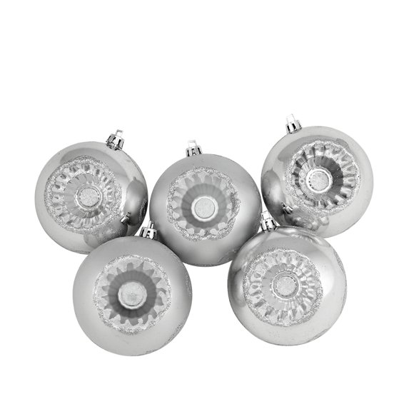 5ct Silver Retro Reflector Shatterproof 2-Finish Christmas Ball Ornaments 3.25" (80mm)