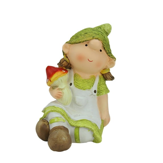 Northlight 6.25" Spring Girl Gnome with Mushroom Outdoor Patio Garden Figure - Green/Red