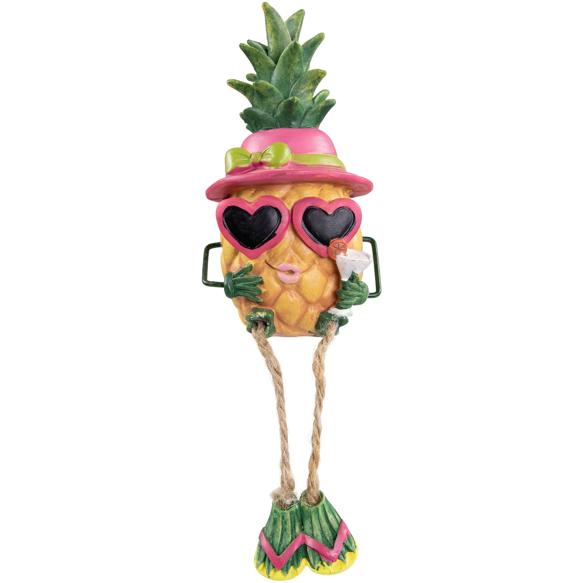 6.25" Pink and Green Polystone Tropical Pineapple Girl Garden Statue
