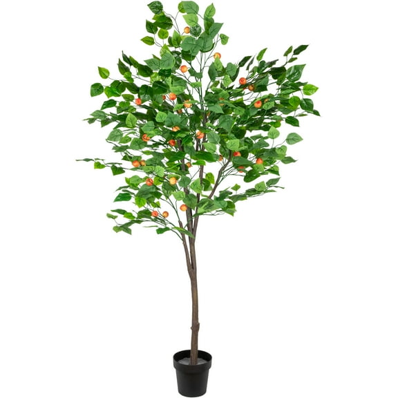 Northlight 6.5' Green and Red Potted Artificial Apple Tree with Two Tone Green Leaves