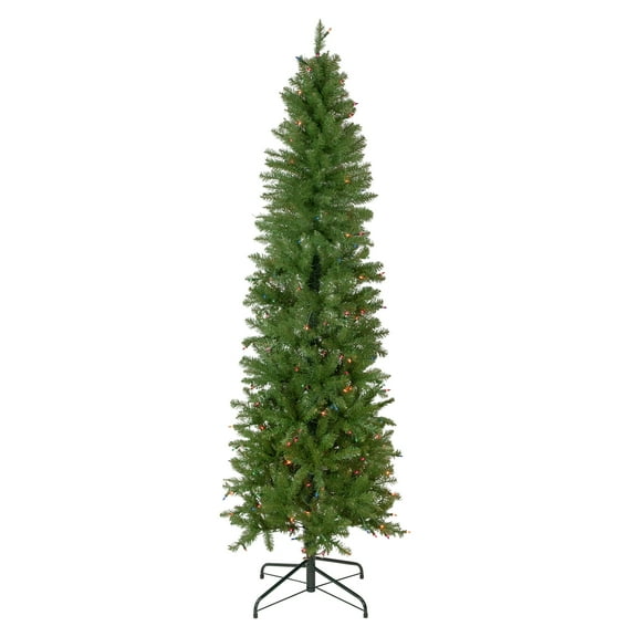 Northlight 6.5' Pre-Lit Silver Lake Fir Pencil Artificial Christmas Tree, Multi Lights