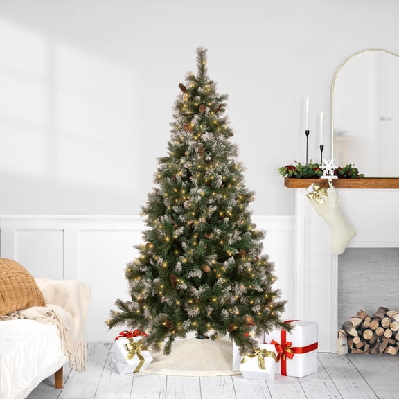 Northlight Clear Prelit Incandescent Green Hinged Snow Valley Pine Artificial Christmas Tree, 6.5'