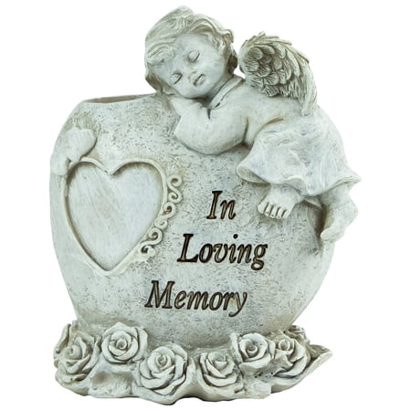Northlight 6.5" Religious "In Loving Memory" Sleeping Bereavement Angel Outdoor Garden Statue Bud Vase