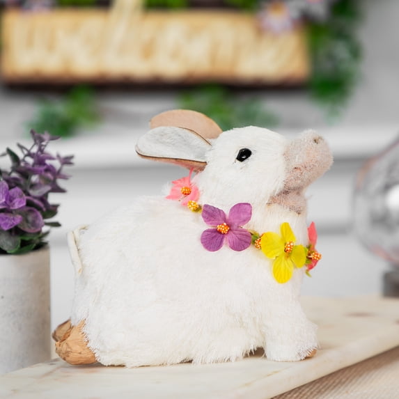 Northlight 6.5" Sisal Piglet with Floral Lei Spring Figure - White