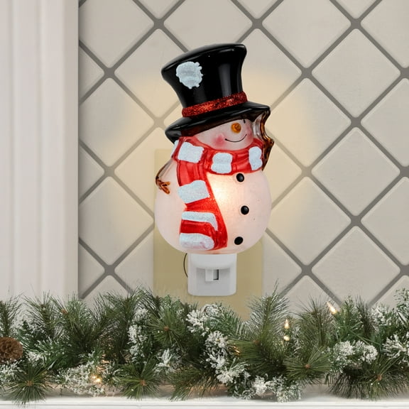 Northlight Peeking Snowman in Black Top Hat and Scarf Christmas Night Light - 6.5"