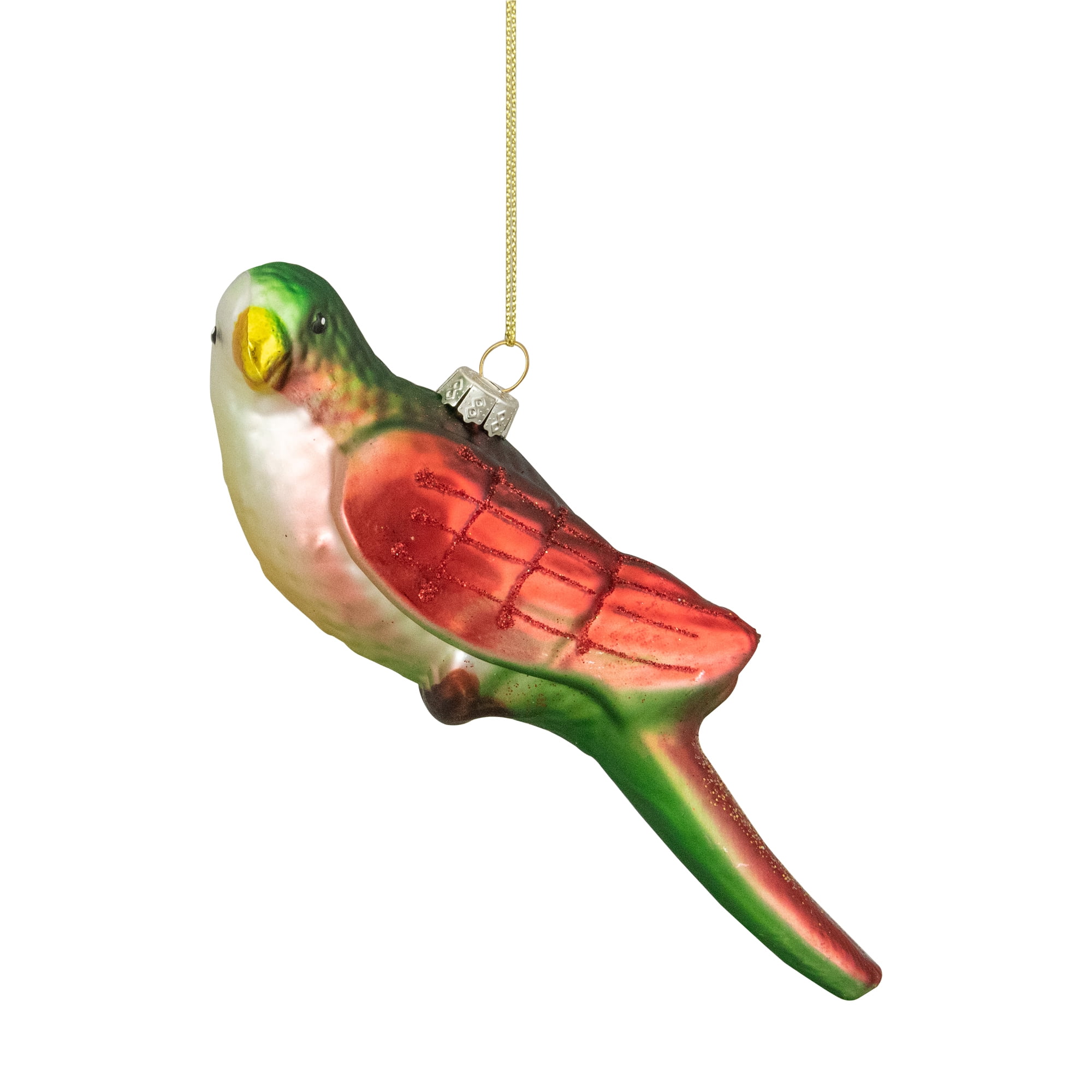 6.5" Red and Green Glass Parrot Christmas Ornament