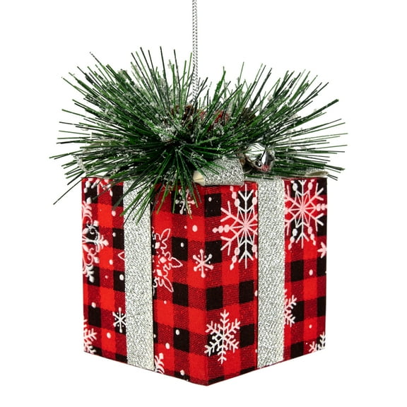 Northlight 6" Black and Red Buffalo Plaid Gift Box Christmas Ornament
