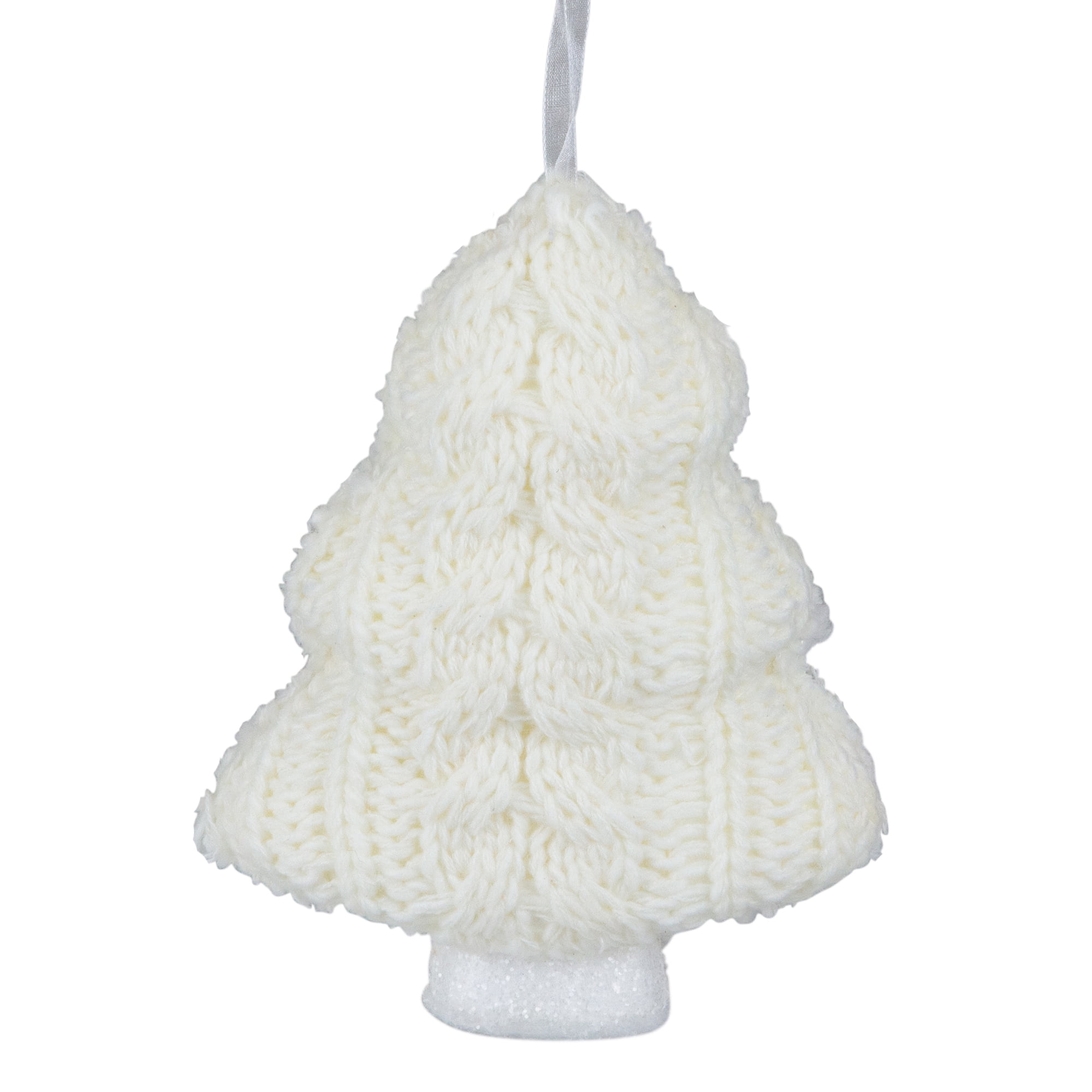 Northlight Ivory Plastic Cream Cable Knit Christmas Tree Shaped Plush Ornament, 6"