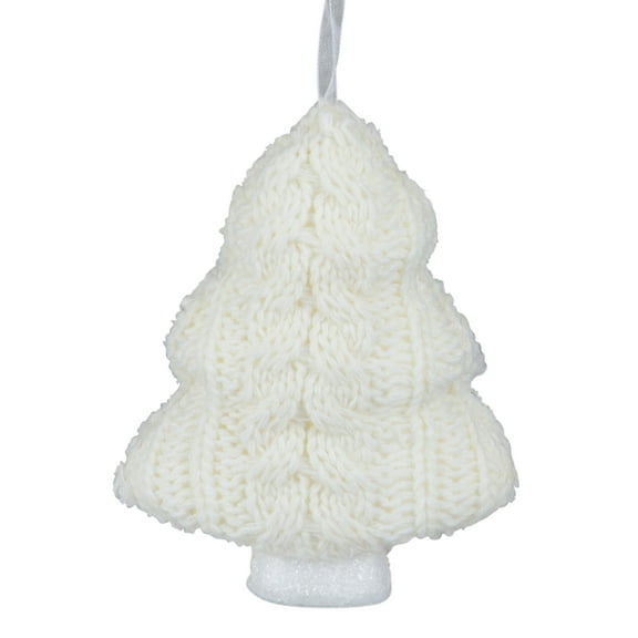 Northlight Ivory Plastic Cream Cable Knit Christmas Tree Shaped Plush Ornament, 6"