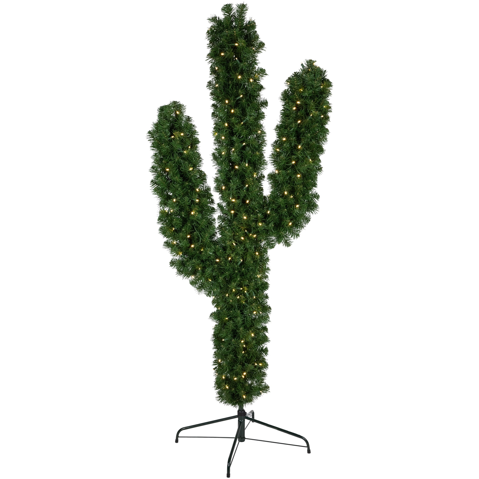 6-Foot Green Pine Cactus Christmas Tree with Clear LED Lights