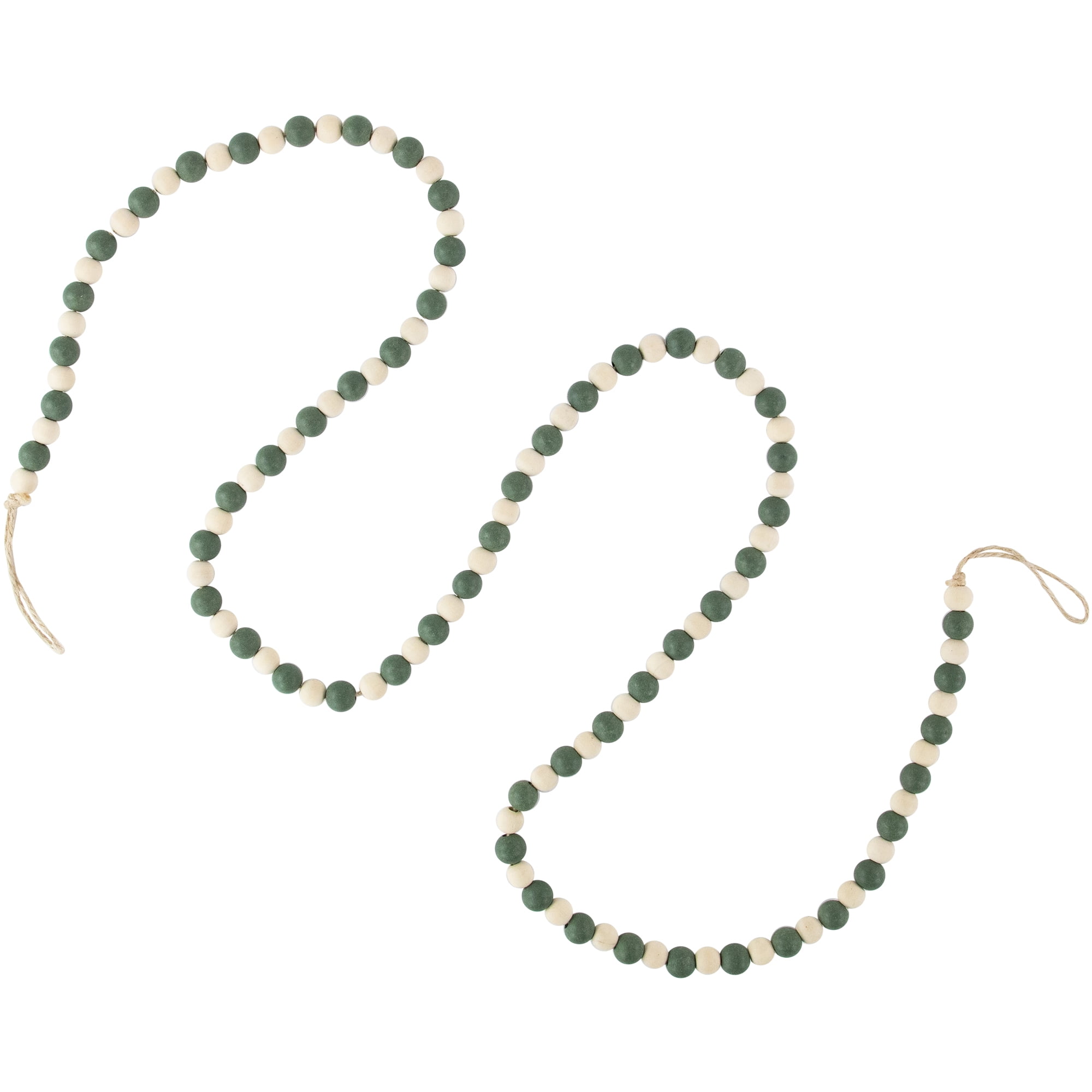 6' Green and Ivory Wooden Beaded Christmas Garland