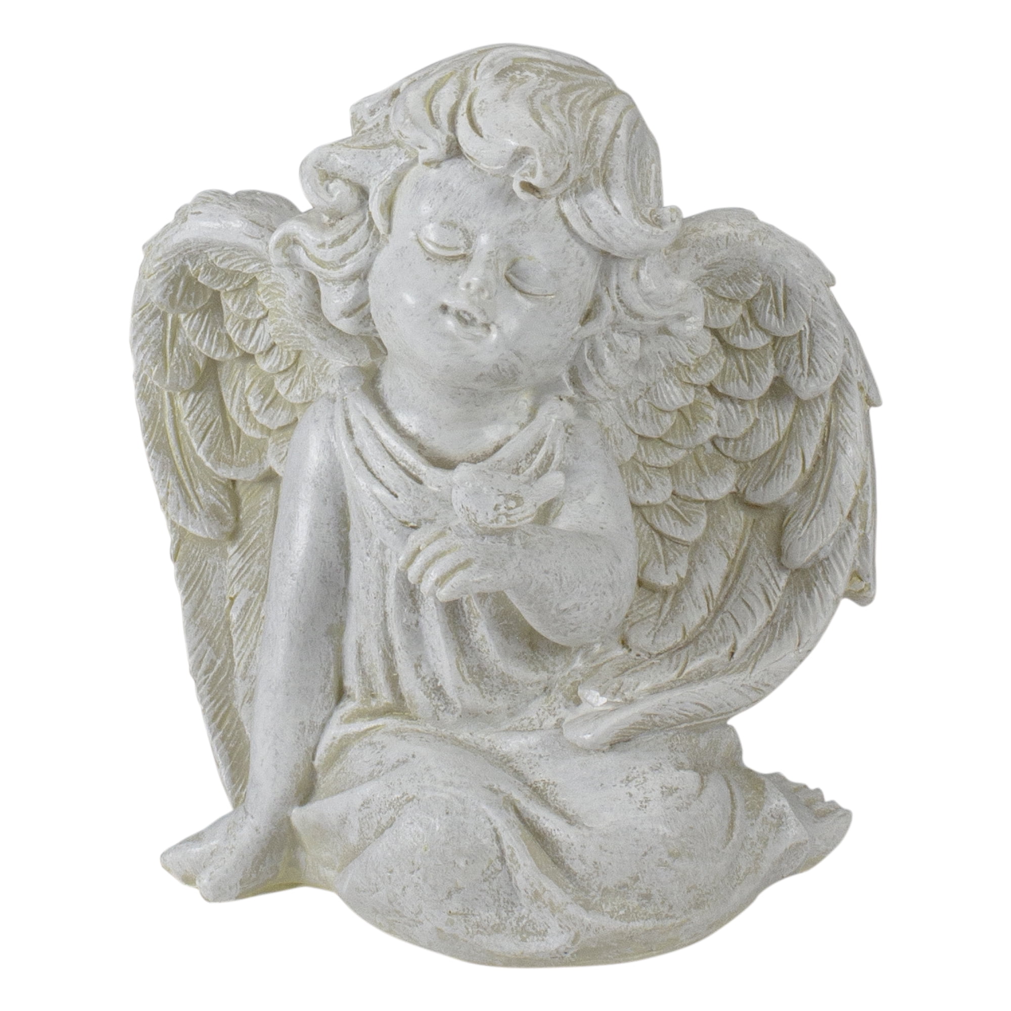 Northlight 6" Ivory Sitting Angel with Bird Outdoor Garden Statue ...