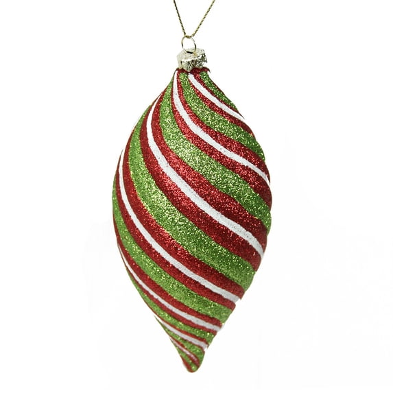 Northlight 6" Merry & Bright Red, White and Green Glitter Swirl Shatterproof Finial Drop Christmas