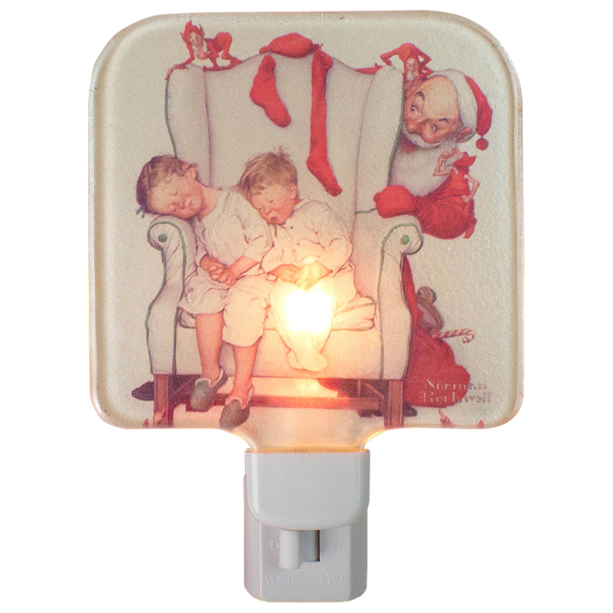 Northlight Norman Rockwell 'Santa Looking at Two Sleeping Children' Glass Christmas Night Light - 4"