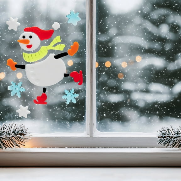 Northlight 6-Piece Skating Snowman and Snowflakes Gel Christmas Window Clings