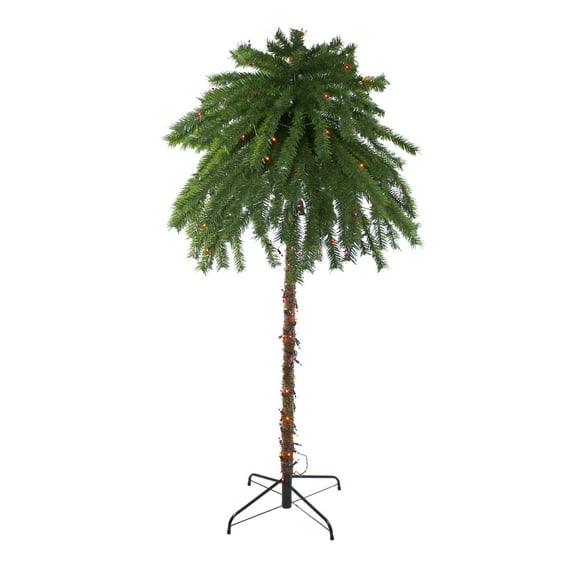 Northlight Pre-Lit Artificial Tropical Outdoor Patio Palm Tree - 6' - Multicolor Lights