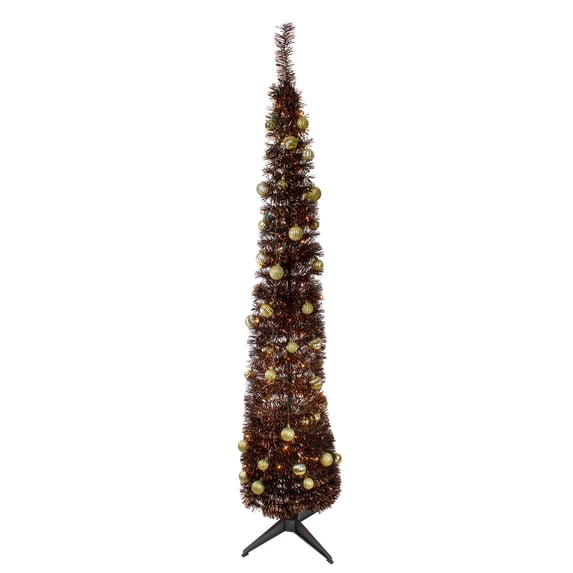 Northlight Pre-Lit Pre-Decorated Tinsel Pop-Up Artificial Christmas Tree - 6' - Brown - Clear Lights