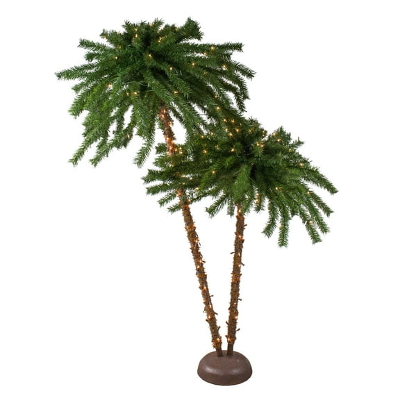 Northlight Lighted Dual Artificial Palm Trees - 6' - Clear Lights
