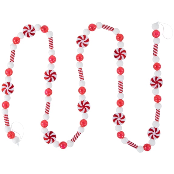 Northlight 6' Red and White Beaded Peppermint Candy Christmas Garland Unlit