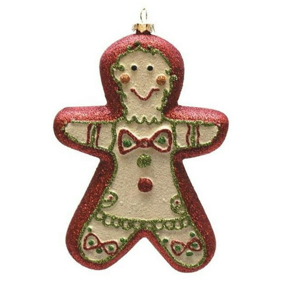 6" Red and White Glittered Shatterproof Gingerbread Boy Christmas Ornament