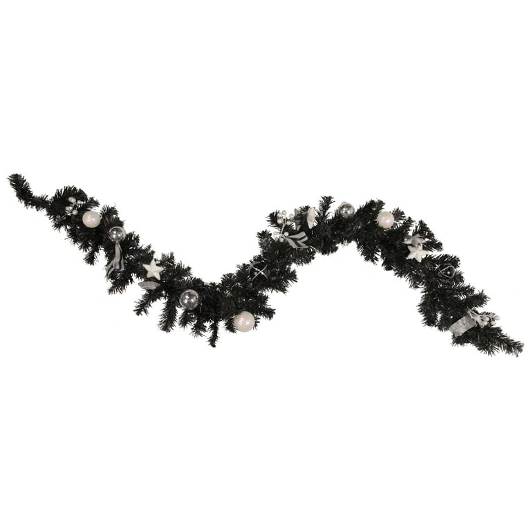 Northlight 6' x 10 inch Pre-Lit Decorated Black Pine Artificial Christmas Garland, Cool White LED Lights